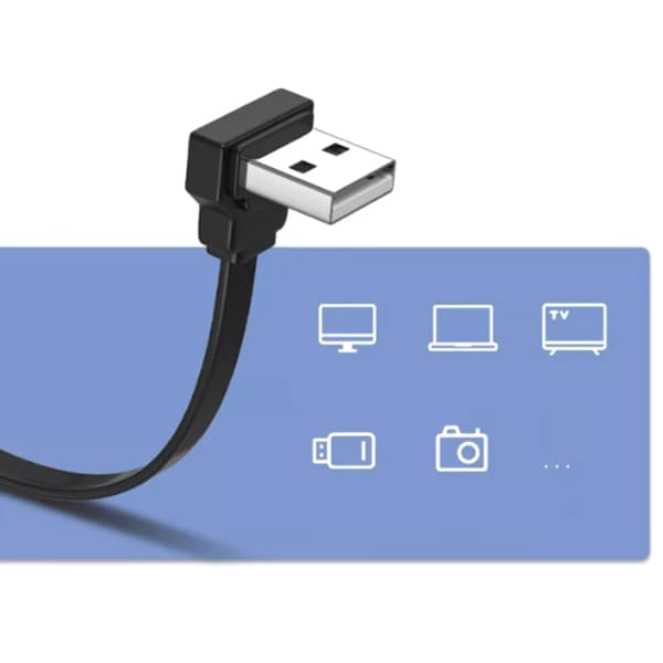 USB C til USB A 2.0-kabel 90 grader 65W hurtiglading og 480 Mbps datasynkronisering 10cm Bend down