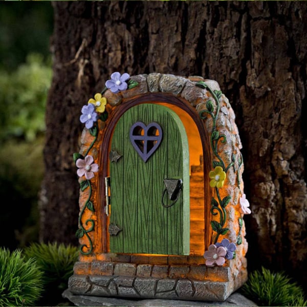 Miniatyr Fairy Garden Door Kit för träd Utomhus Fairy Garden Dekor Dörrar Glöd i mörkt Fairy Dörr för trädgårdsträd