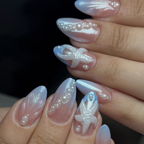 Daglig brug press-on manicure sæt med lyseblå gradient finish