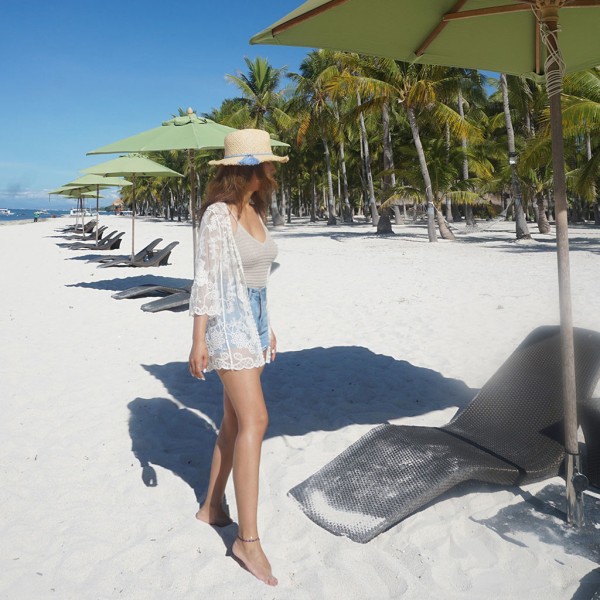 Kvinnors sommar Casual Genomskinlig spets Öppen Front Beach Kimono Cover Up White