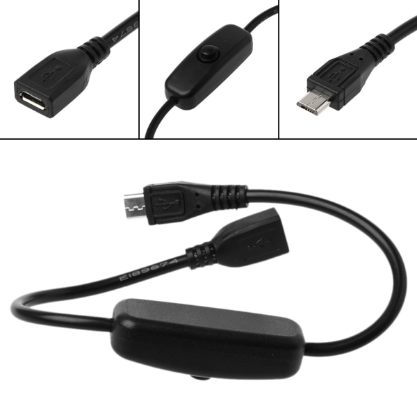 Micro USB -förlängningskabel med ON/Off-brytare Micro USB hane till hona-kabel för LED-bordslampa Fläkt LED-remsor