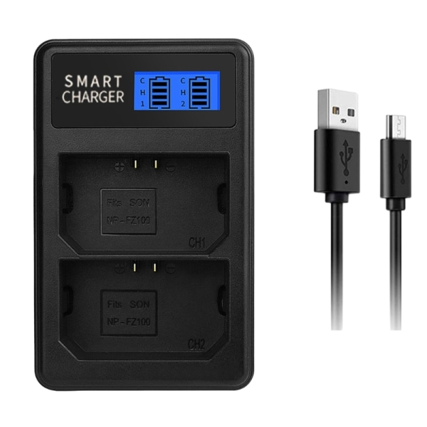 Bærbare LCD Micro USB-opladere til FX30, A7R3, A7RIII, α7RIII, α7R3 Batteri Praktisk Dobbelt Slot Oplader Udskiftning