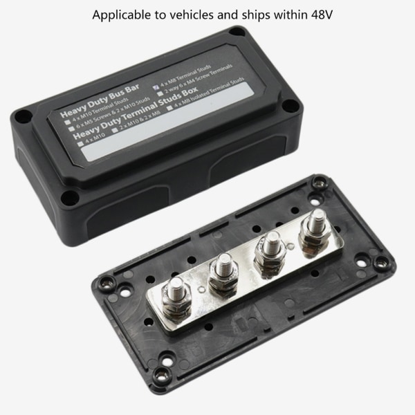300A Bus Bar Box Kraftiga moduler Design Bus Bar Box med 4xM8 terminalbultar Tomt skrivutrymme för enkel märkning Black