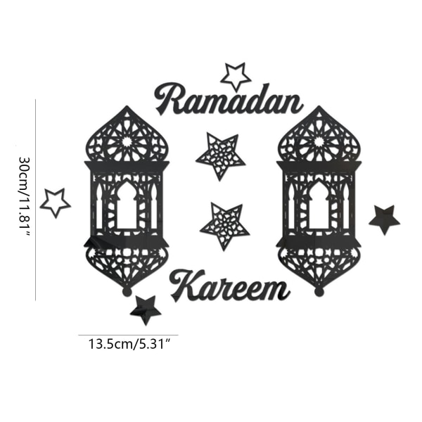 Islamiska muslimska väggklistermärken Eid Mubarak Ramadan Kareem Lanternfönster klamrar sig fast Black