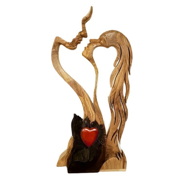 Romantisk abstrakt staty kärlek hjärta kysser par trä figurer skulptur