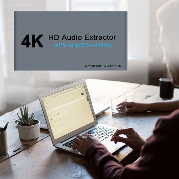 4K Splitter One In Two Out AUX Extractor In 3,5 mm Stereo Converter Adapter för Full HsD TV Monitorer Projektorer Satellit UK