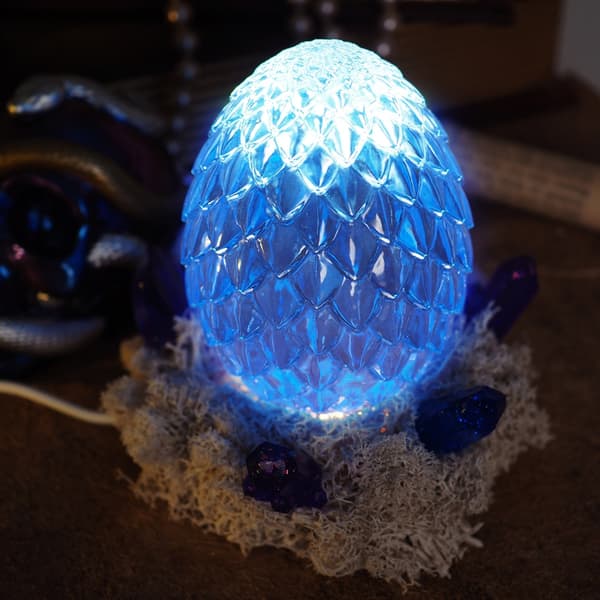 Draksäggsharts Silikonform med USB-driven träbelysningsbasstativ Scaled Dragon Egg