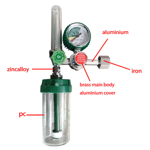 Ilt trykgasregulator Inhalator O2 Trykreduktion Iltmåler Flow