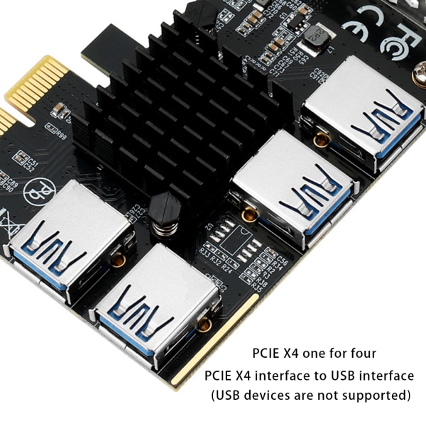 PCIe 1 till 4 adapterkort USB 3.0 Multiplier HUB PCI för Express PCIE Riser Card för Bitcoin Mining Miner