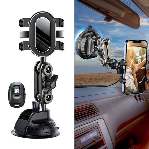Telefonholder for bil, dobbelt monteringssystem, fleksibel arm, aluminium, 4,7–6,7 tommer Extended version