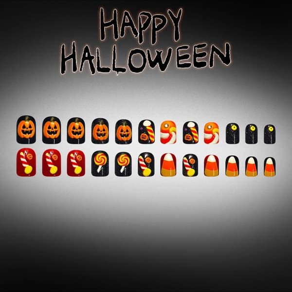 Halloween Press Ons Reflekterende Græskar Sæt til Efterårs Kostume Looks