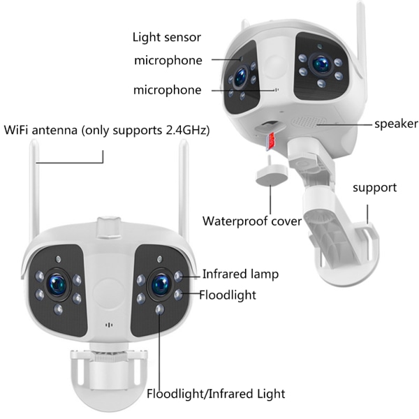 K13 Dubbellinskamera Hemsäkerhet WiFi-kamera 1080P High Defination Camera IP66 för övervakning av baby/äldre/husdjur/barnskötare