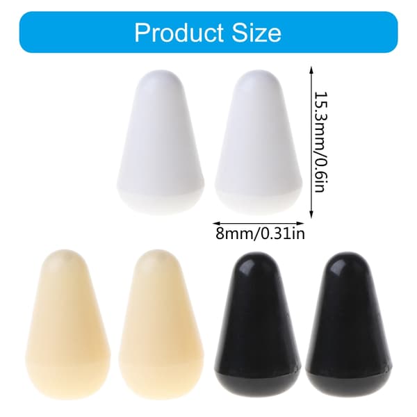 Nye 6 stk. Guitar Dele 3 Vejs Toggle Switch Knap Tip Hætte 4mm Plastik Switch Hætte