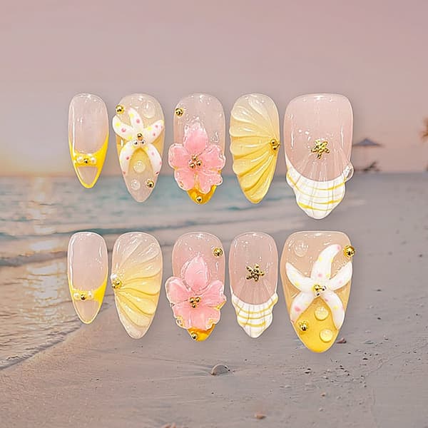 Lösnaglar med blomdetaljer för hemmabruk och daglig användning
