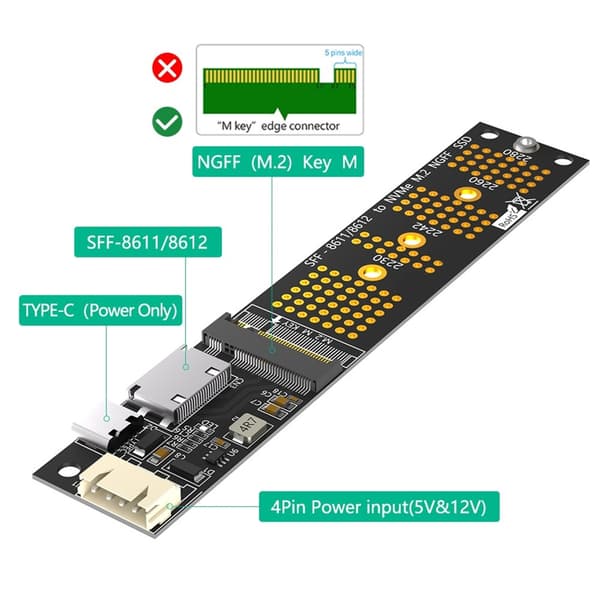 Avansert M.2 NVMe SSD til PCIE SFF 8611 Adapter for rask dataoverføring