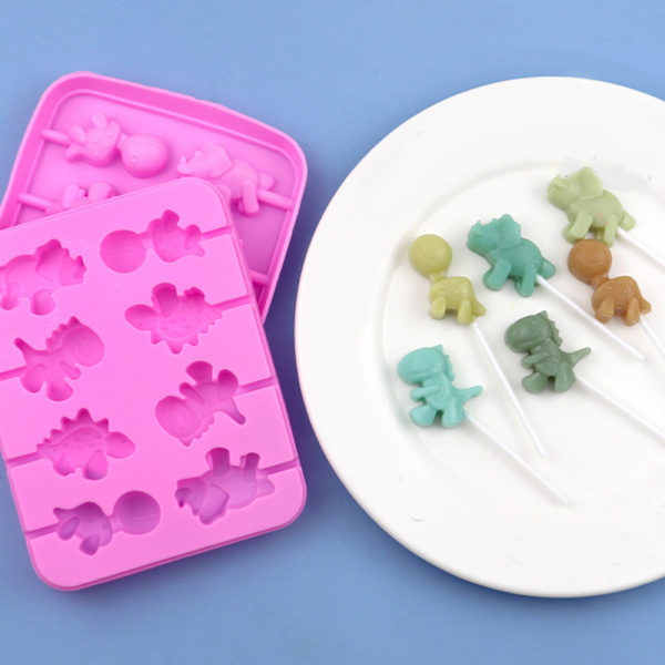 Tecknad press Söt dinosaurieform Silikon Lollipop Form Bakredskap Lätt Säker Fondant Form Present för bakning