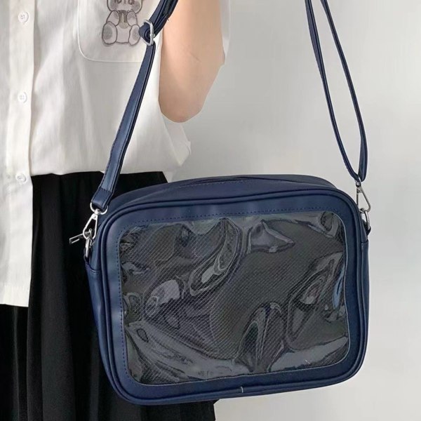 Dam Ita Messenger Bag Dam axelväska i japansk stil Flickor Söt Transparent Crossbody-väska Studentväska Deep Blue