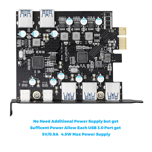 PCI-e USB3.0-kort 7 portar Typ C (2) Typ A (5) med FL1100-chip utan extra power för stationär dator