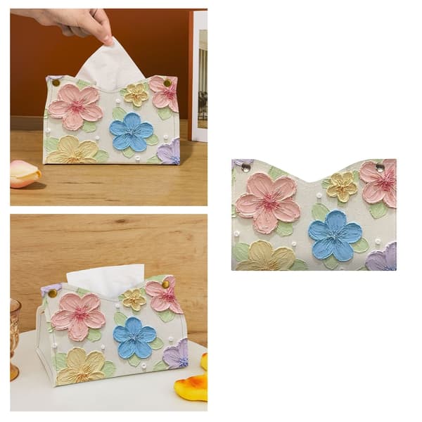 Luksuriøs blomsterdesign læder tissueholder ideel til hjem og køretøj