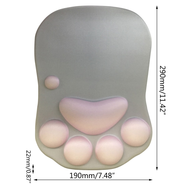 3D Musmatta Anime Silikon för Cat Paw Musmatta Handledsstöd Memory Foam Gray