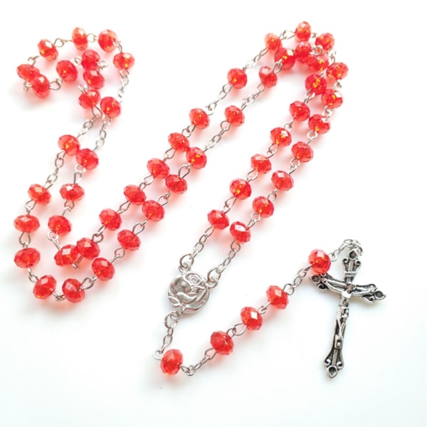 Religion Kristen Rosenkrans Halsband för kvinnor Kristallpärlor Jesus Crucifix Cross Hänge Religiös Katolsk Bönepresent