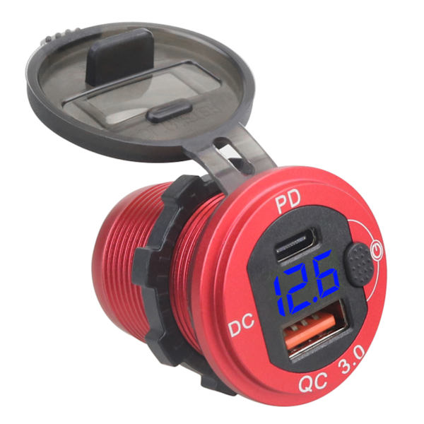 12V-24V USB C & USB Dobbelt Port PD & til QC 3.0 Biloplader Stik Strømudtag Opladningsadapter til Bil, Båd, Marine
