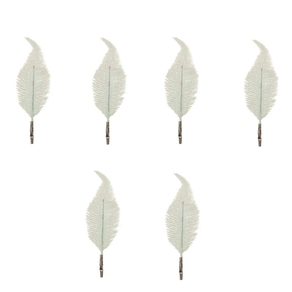 6 stk. Glitter Fjer Klips Træ Blad Klemmer Juletræsblade Ornament Dekoration