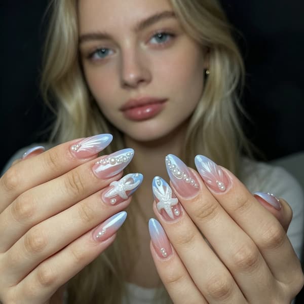 Daglig brug press-on manicure sæt med lyseblå gradient finish