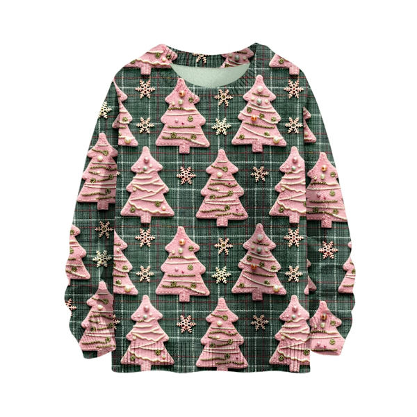 Langærmet julepullover til kvinder 3D-juleprintet pullover sweatshirt Light Red M