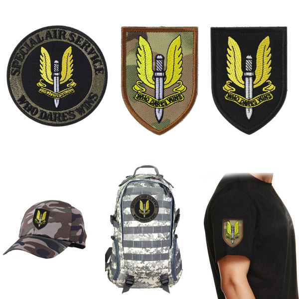 Airsoft SAS Patches SWAT Nylon Moral Emblem Paintball Badge Taktik Militär Vem Vågar Vinner Armband Applique for Jackes C