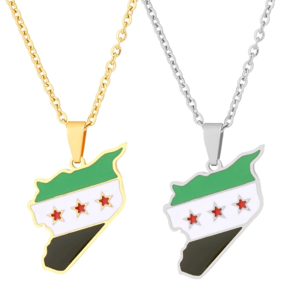 Rostfritt stål Syrien Karta Flagga Hänge Halsband för Kvinnor Män Karta Charm Mode Syrien Karta Kedja Smycken Guld Silver Gold