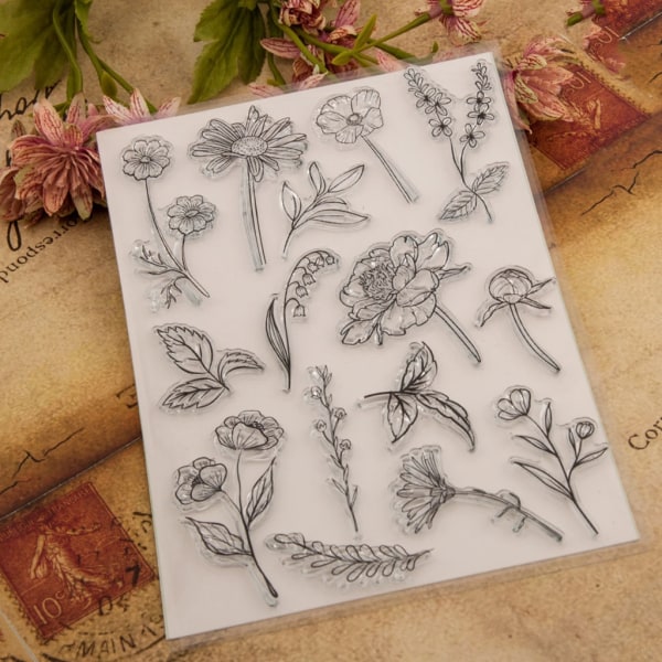 Blomma klara stämplar Transparent-silikonstämplar Blommor-Löv Sigill stämplar för gör-det-själv-scrapbooking-korttillverkning dekorationer A