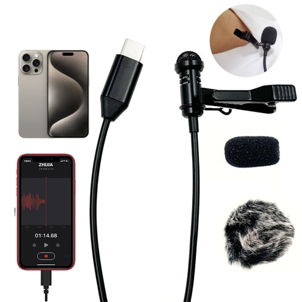 Typ C Lavalier Lapel Microphone Clip On Mic Högkänslig Lapel Mic med klart ljud för inspelning och podcasting C