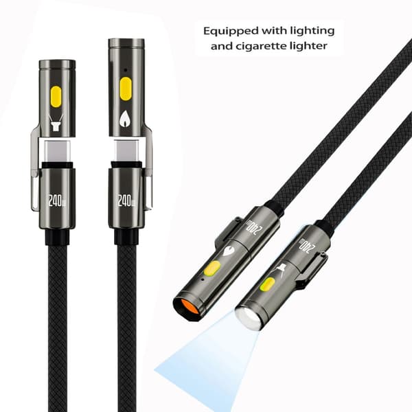 Stor effekt 240W Typ C dataöverföringskabel med LED-ljusfunktion för camping 2m