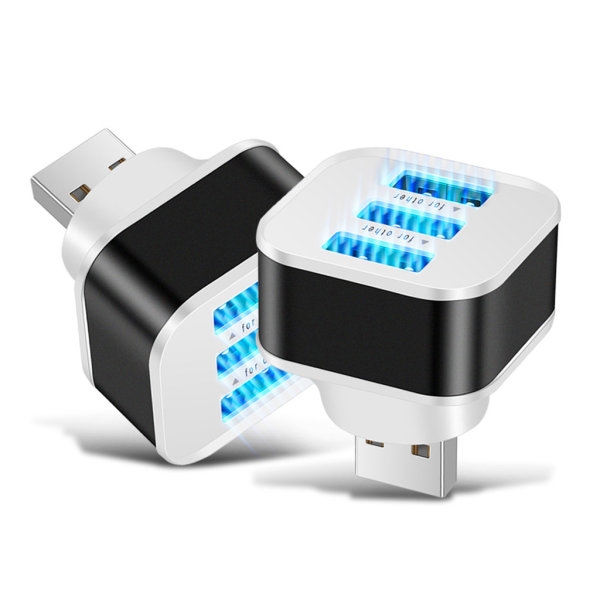 Ny USB 2.0 Dock Extender 3-ports Extended USB Splitter Hub Miniladdare Multifunktionell för skydd Svart/Gyllene Black