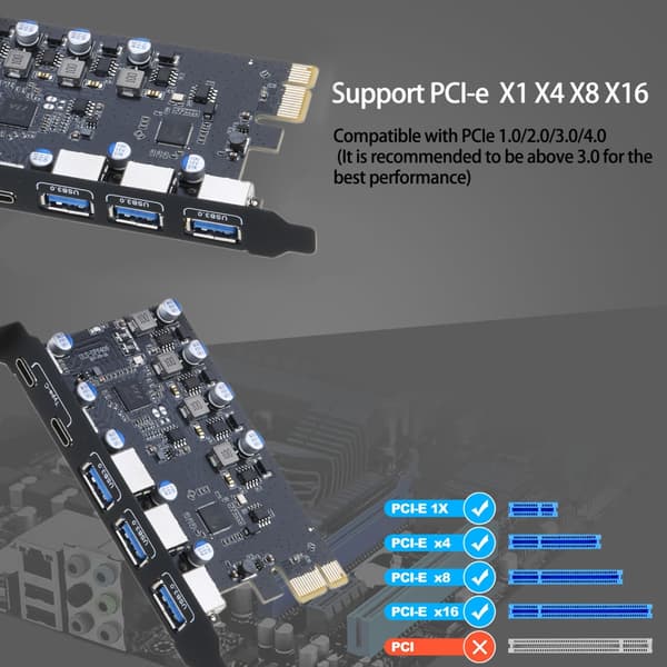 USB 3.0 PCIE 4.0 x16 Kort PCIE USB3.0 Adapter USB Kontrollerkort for PC
