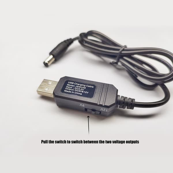 Spændingsregulator Kabel 53.5X1.35mm Stik USB til 9V12V Justerbar Strømledning