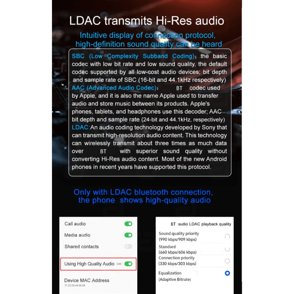 LDAC Bluetooth-kompatibel 5.0 ljudmottagare med MicRCA3.5mmAux 3DStereo Music aptX trådlös adapter för TV-bilhögtalare AU