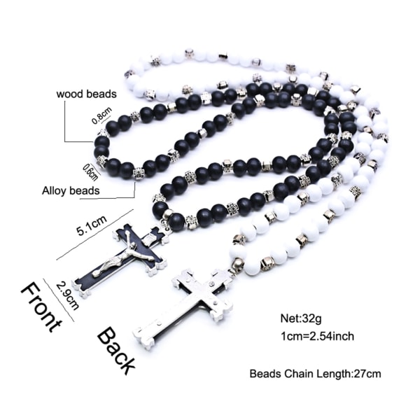 Rosenkrans halsband Jesus Kristus för kors hänge halsband Bead Long Chain Smycken White