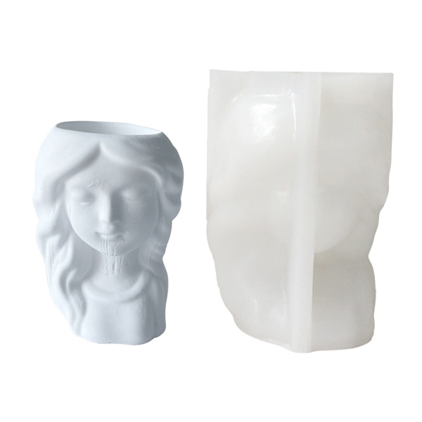 Sød Pige Penholder Blomsterpotte Silikoneforme Bordpynt Form Gipsfremstillingsværktøj Epoxy Resin Forme Let at Rengøre