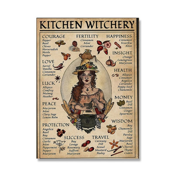 Vintage Kök Witchery Poster Häxa Magisk Kunskap Bild Väggmålning null - B 60x80cm No Frame