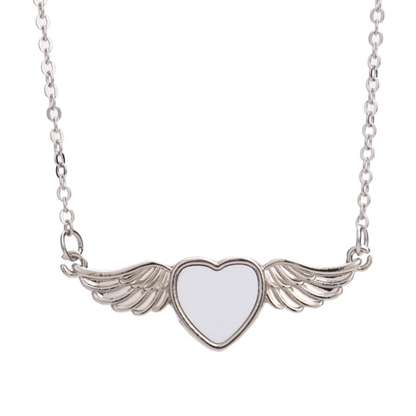 Sublimering Blank Picture Halsband Hjärtform Bezel hängande fack med vinge för smycken hantverk Tillverkning Bezel hängande bricka