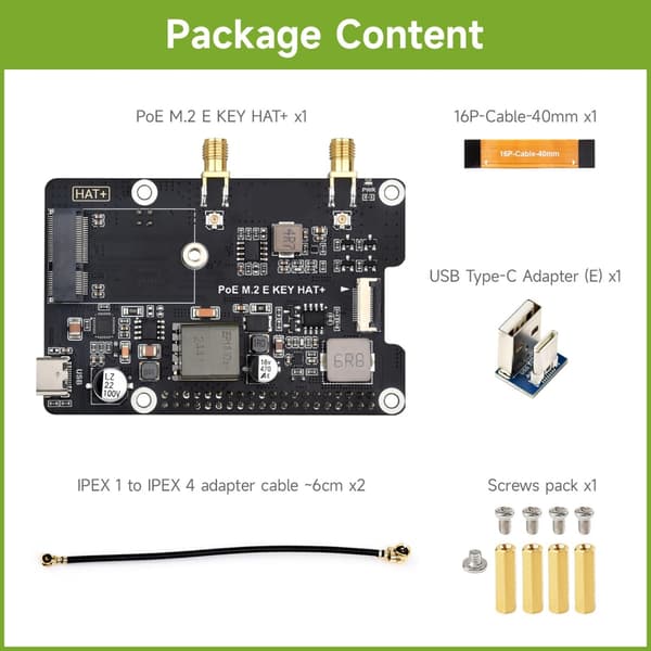 PCIe til M.2 E KEY Power Over Ethernet Bluetooth-kompatibelt utvidelseskort for RPI 5
