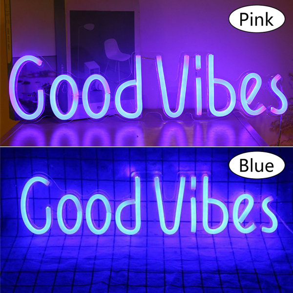 Good Vibes Neonhängande bokstäver Lampa för sovrum Öl Bar Pub Hotell Fest Restaurang Väggkonstdekoration 19,6" x 4,9" Pink