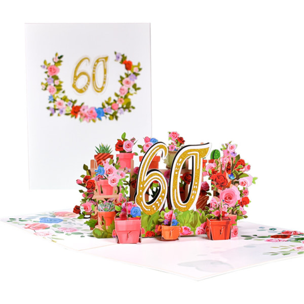 3D-blomsterjubileumskort gratulationskort med litet kort kuvertsats för bröllopsparets födelsedagsminne 60