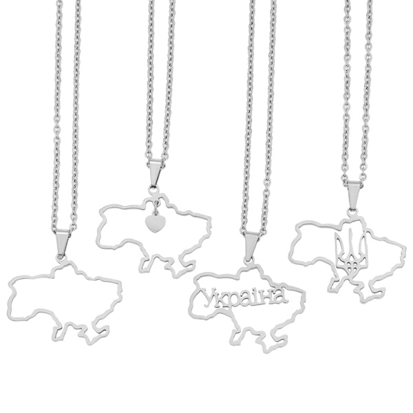 Ukraina Karta Hänge Halsband för män Kvinnor Rostfritt stål Guld Silver Choker Ukraina Kontur Hjärta Flagga Smycken Present Silver - D