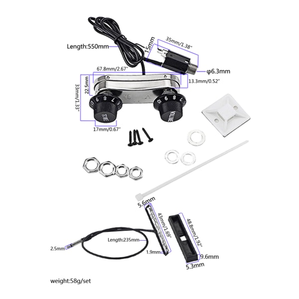 Elektrisk violin Gitarr Broförstärkare Tyst DIY Violin EQ Preamp Akustisk till Elektrisk Byggprojekt Piezo Pickup Set