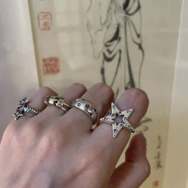 Vintage Silver Färg Öppen Punk Ring för män Kvinnor Retro Distressed Light Luxury Personality Ring Oregelbundna smycken null - Style 1