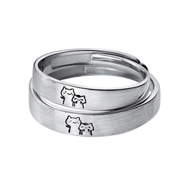 2st Söt tecknad Silver Little for Cat Rings Set Live Mouth Rings Pet Open Justerbar Finger Statement Ring för kvinnor G