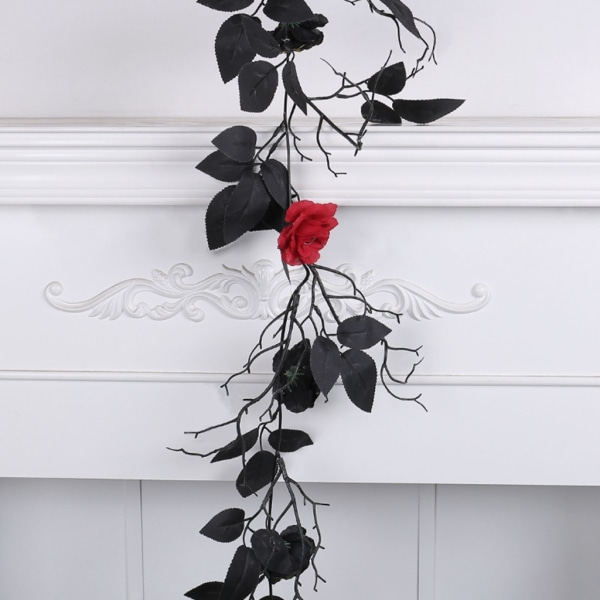 Elegant svart rosgirland med hängande svarta rosbär Perfekt för hem-, bröllops- och öppen spisdekorationer